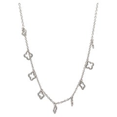 White Gold 0.40ctw Diamond Quatrefoil Flower Drop Dangle Station Necklace