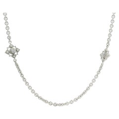 Oro Blanco 0.40ctw Diamante Reversible Flor Estación 16" Cable Link Collar