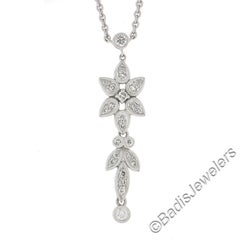 White Gold 0.50ctw Round Diamond Dangle Drop Pendant on 16" Station Necklace