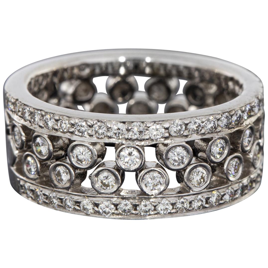 White Gold 0.60ct Diamond Interlocking Wedding / Stack Band Ring Set For Sale