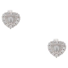 White Gold 0.64 Carat Diamond Heart Shape Stud Earrings 18 Karat in Stock