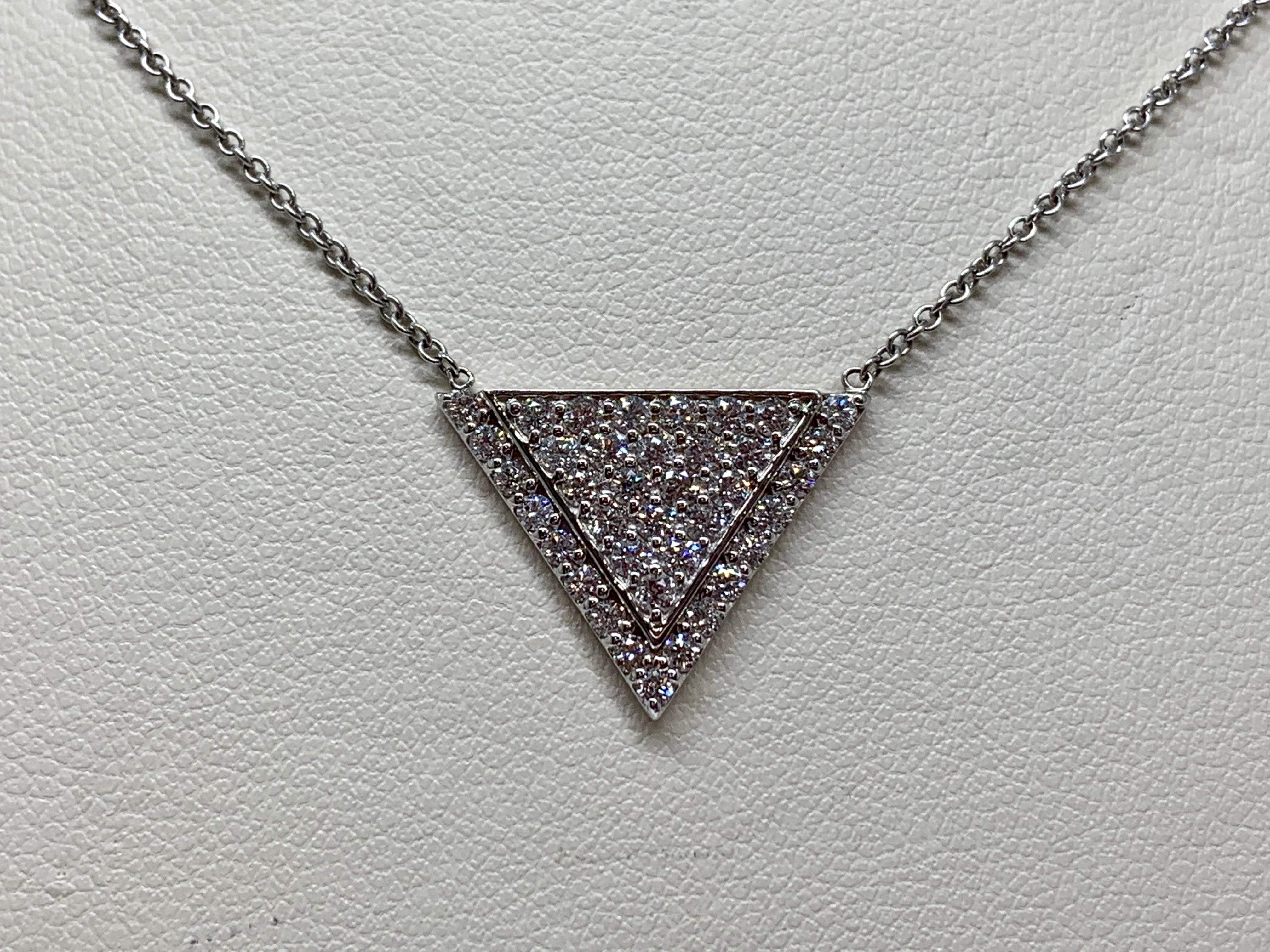 Art Deco White Gold 0.70 Carat Diamond Geometric Triangle Necklace For Sale