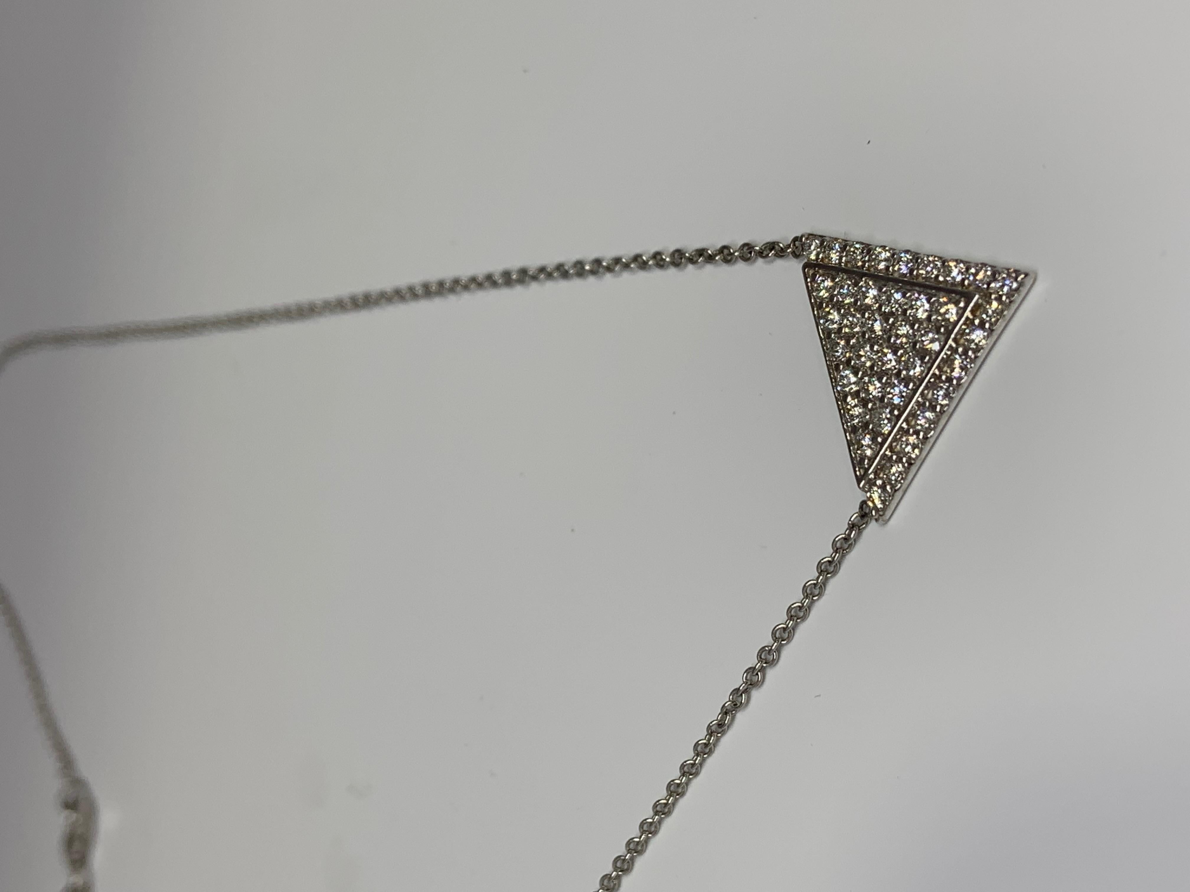 Round Cut White Gold 0.70 Carat Diamond Geometric Triangle Necklace For Sale