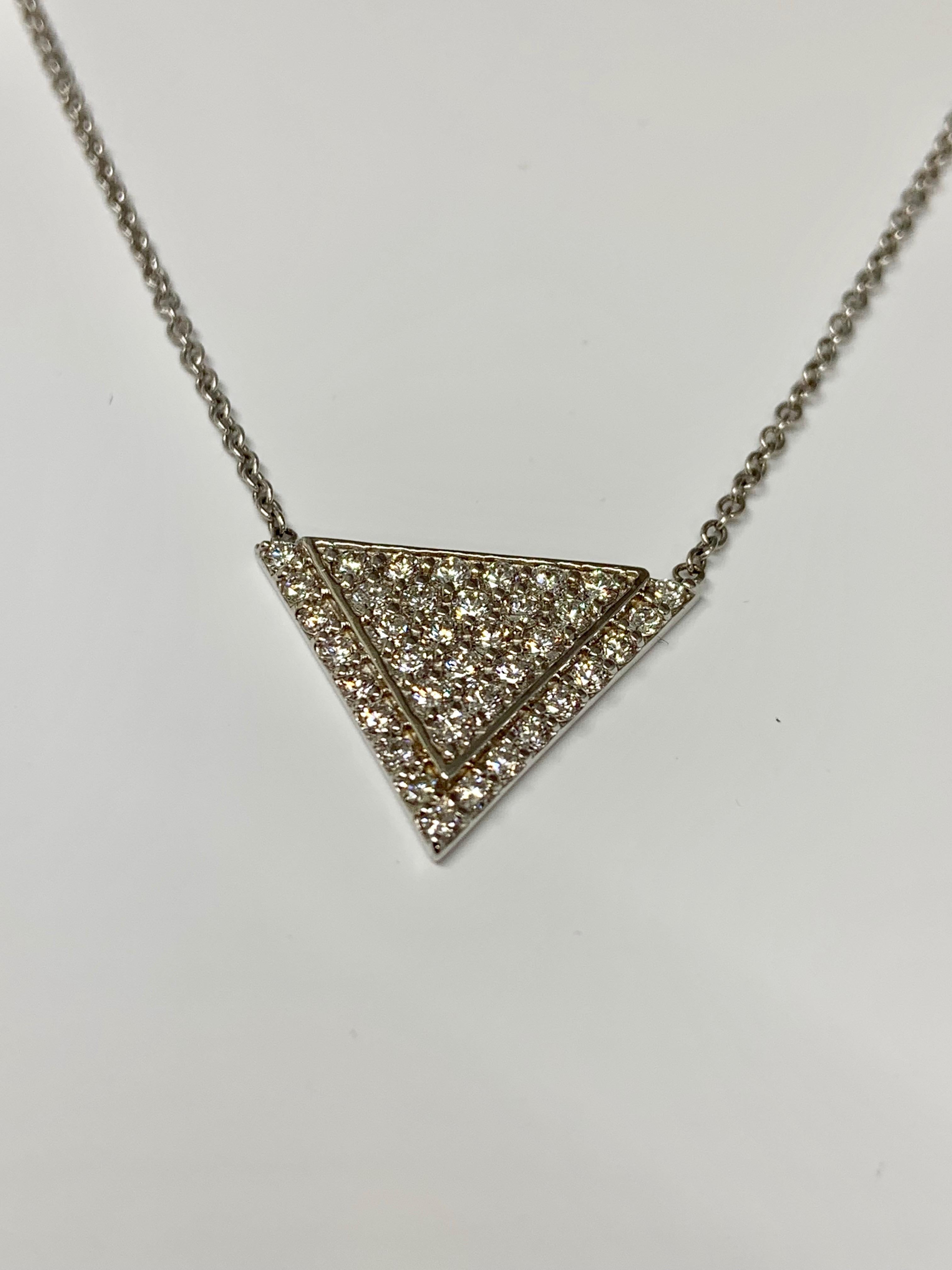 White Gold 0.70 Carat Diamond Geometric Triangle Necklace In New Condition For Sale In Gainesville , FL