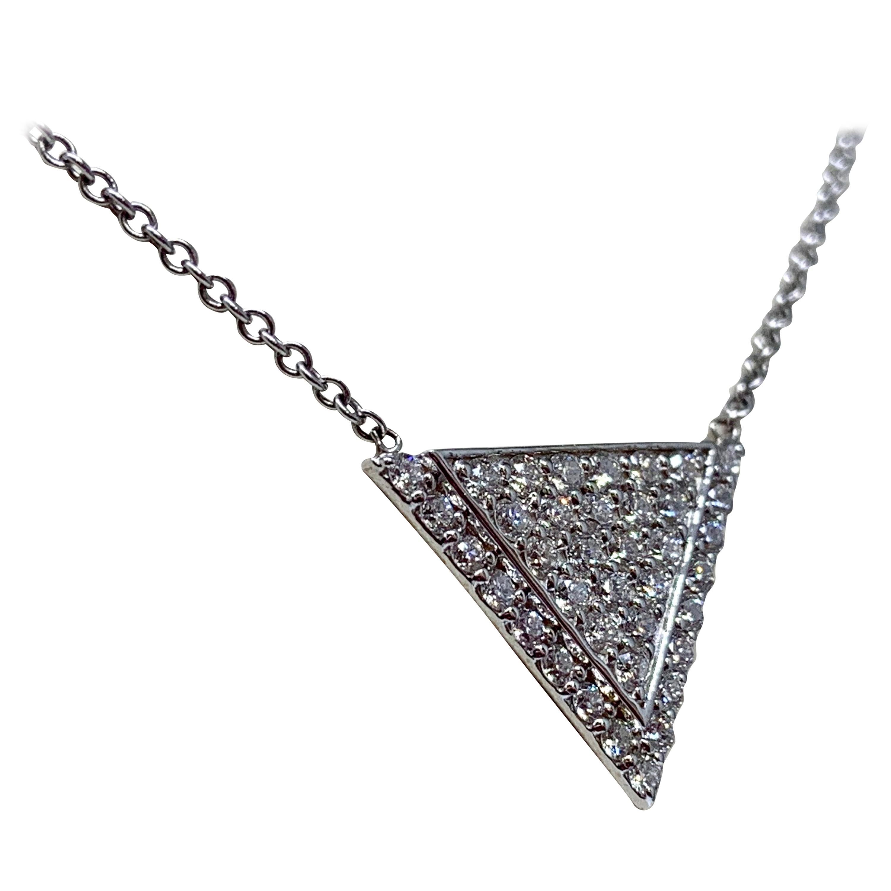 White Gold 0.70 Carat Diamond Geometric Triangle Necklace For Sale