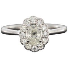 White Gold 0.71 Carat Oval Diamond Halo Engagement Ring