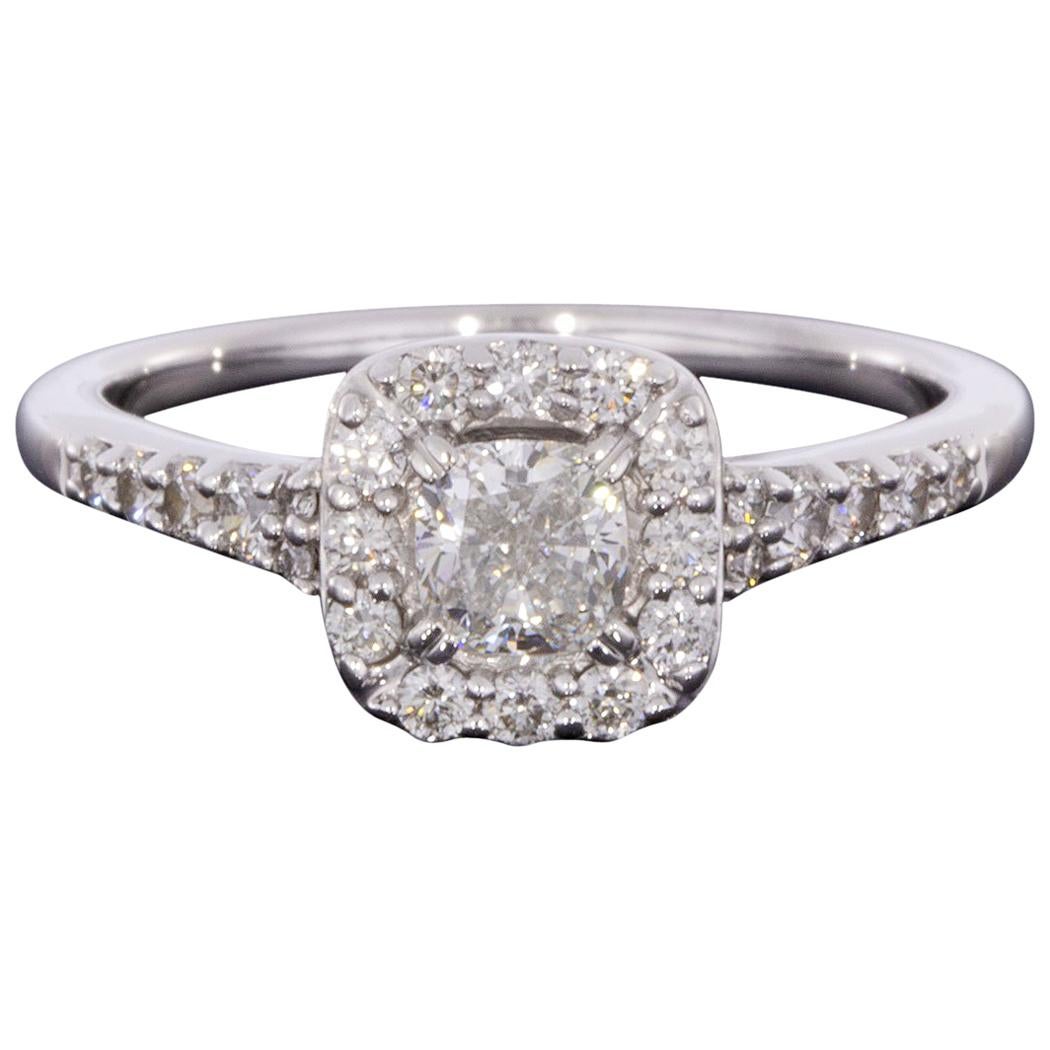 White Gold 0.75 Carat Cushion Diamond Halo Engagement Ring