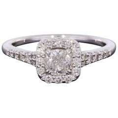 White Gold 0.75 Carat Cushion Diamond Halo Engagement Ring