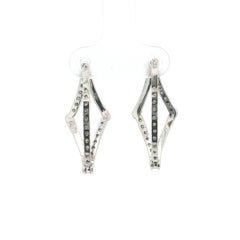 White Gold 0.75ctw Diamond Fancy Lozenge Shape Hoop Drop Snap Earrings