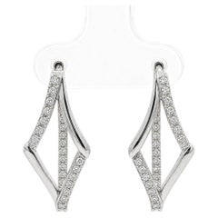 White Gold 0.75ctw Diamond Fancy Lozenge Shape Hoop Drop Snap Earrings