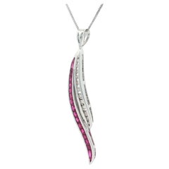 White Gold 0.83ctw Diamond & Ruby Wavy Feather Pendant 20" Necklace White Gold 0.83ctw Diamond & Ruby Wavy Feather Pendant 20" Necklace