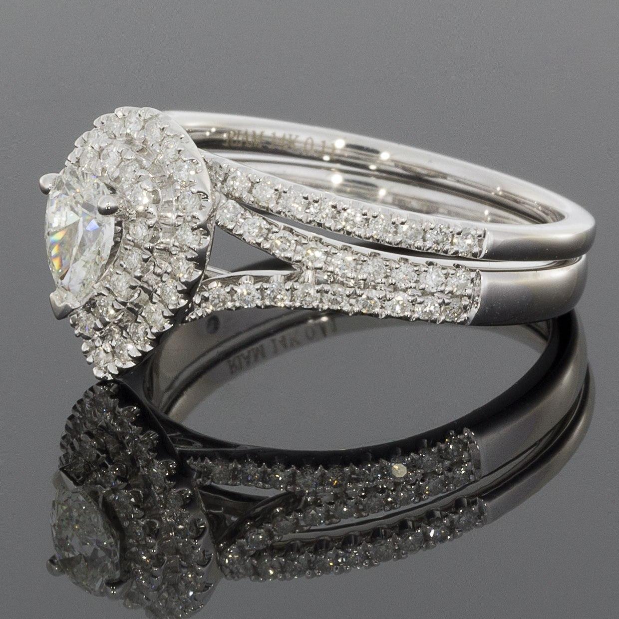 White Gold 0.85 Carat Pear Diamond Halo Engagement Ring 1