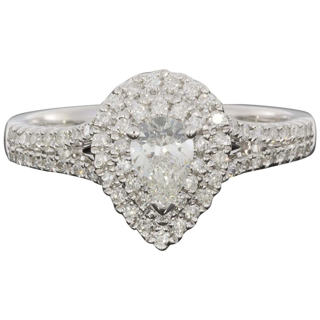 White Gold 0.85 Carat Pear Diamond Halo Engagement Ring