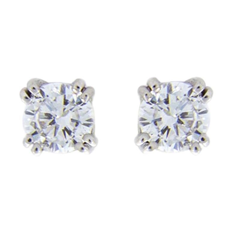 White Gold 0.90 Carat Round Diamond Stud Earrings