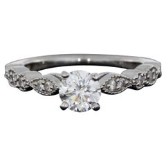 White Gold 0.92 Carat Round Diamond Vintage Engagement Ring