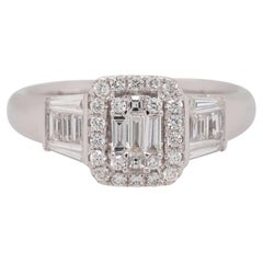 White Gold 0.95 Carat Diamond Engagement Ring 18 Karat in Stock