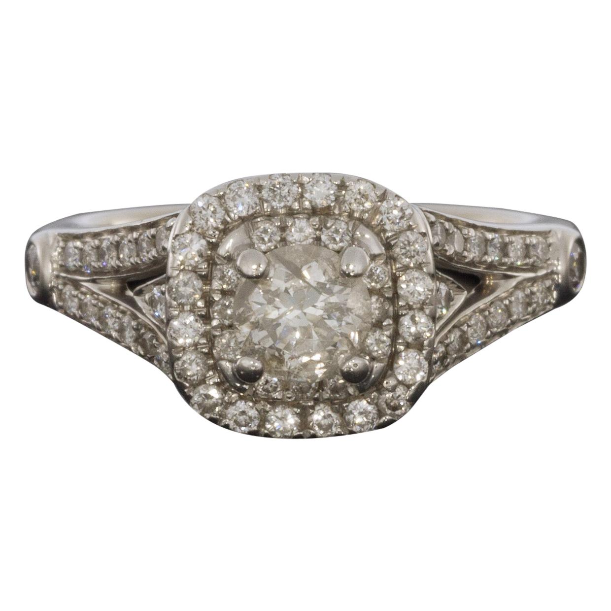 White Gold 0.95 Carat Round Diamond Halo Engagement Ring