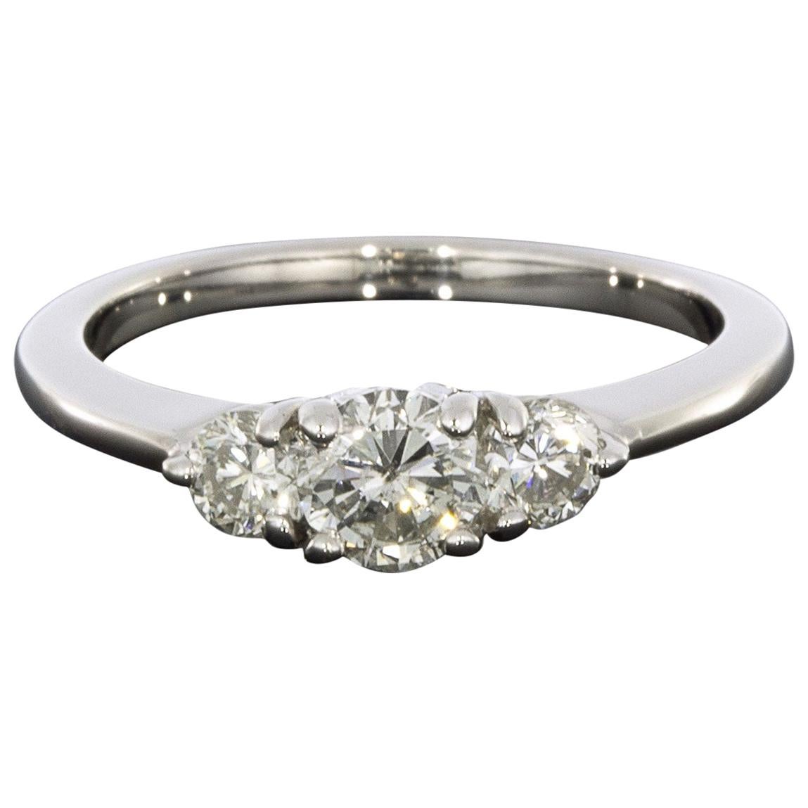 White Gold 0.96 Carat Round Diamond Three-Stone Engagement Ring