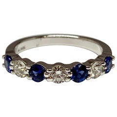 White Gold 1 Carat Total Weight Alternating Sapphire and Diamond Wedding Band