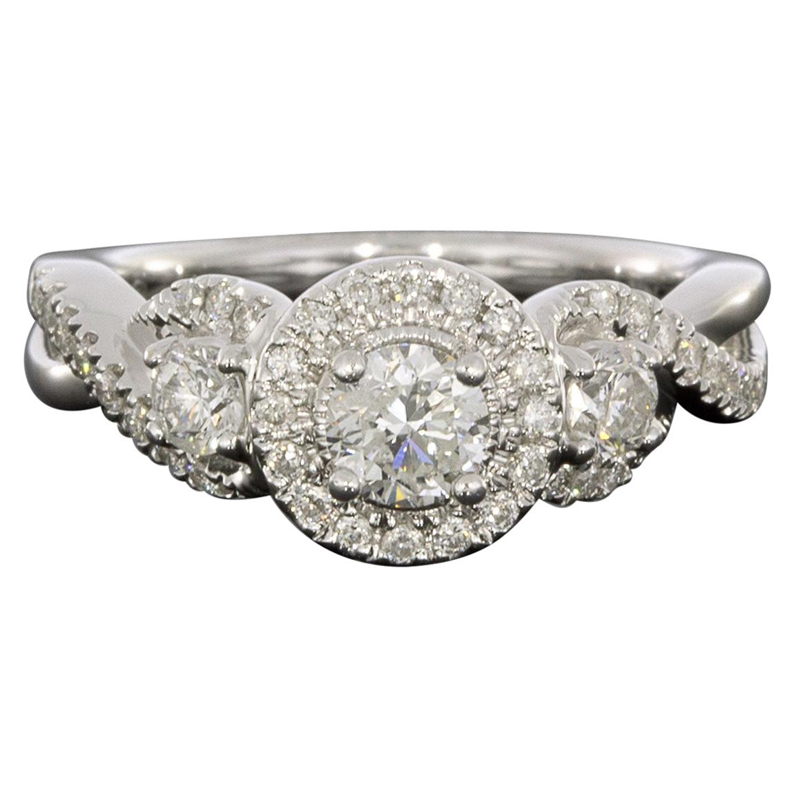 White Gold 1.00 Carat Round Diamond Halo Engagement Ring
