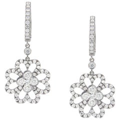 White Gold 1.05 Carat Diamond Clover Drop Earrings