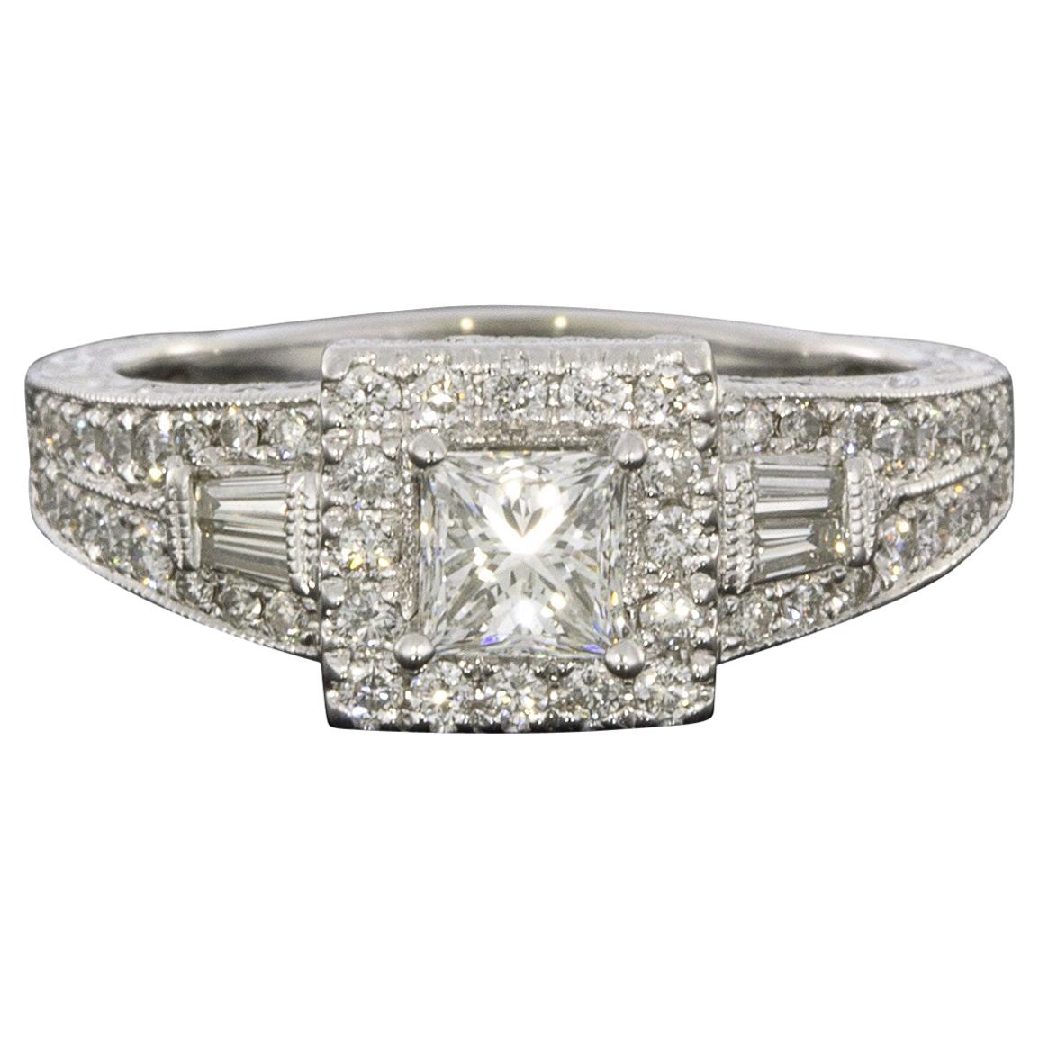 White Gold 1.08 Carat Princess Diamond Halo Engagement Ring