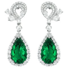 White Gold 11 Carat Diamond and Emerald Earrings