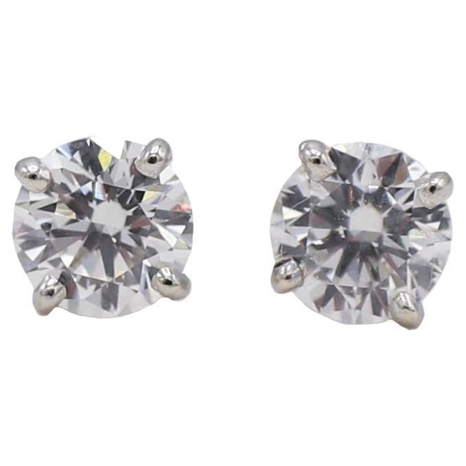 White Gold 1.10 Carat Round Natural Diamond Stud Earrings For Sale
