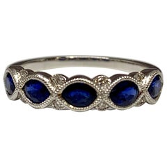 White Gold 1.10 Carat Total Weight Diamond and Sapphire Wedding Band