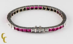 White Gold 11.00 Carat Lab Ruby and Diamond Tennis Bangle Bracelet