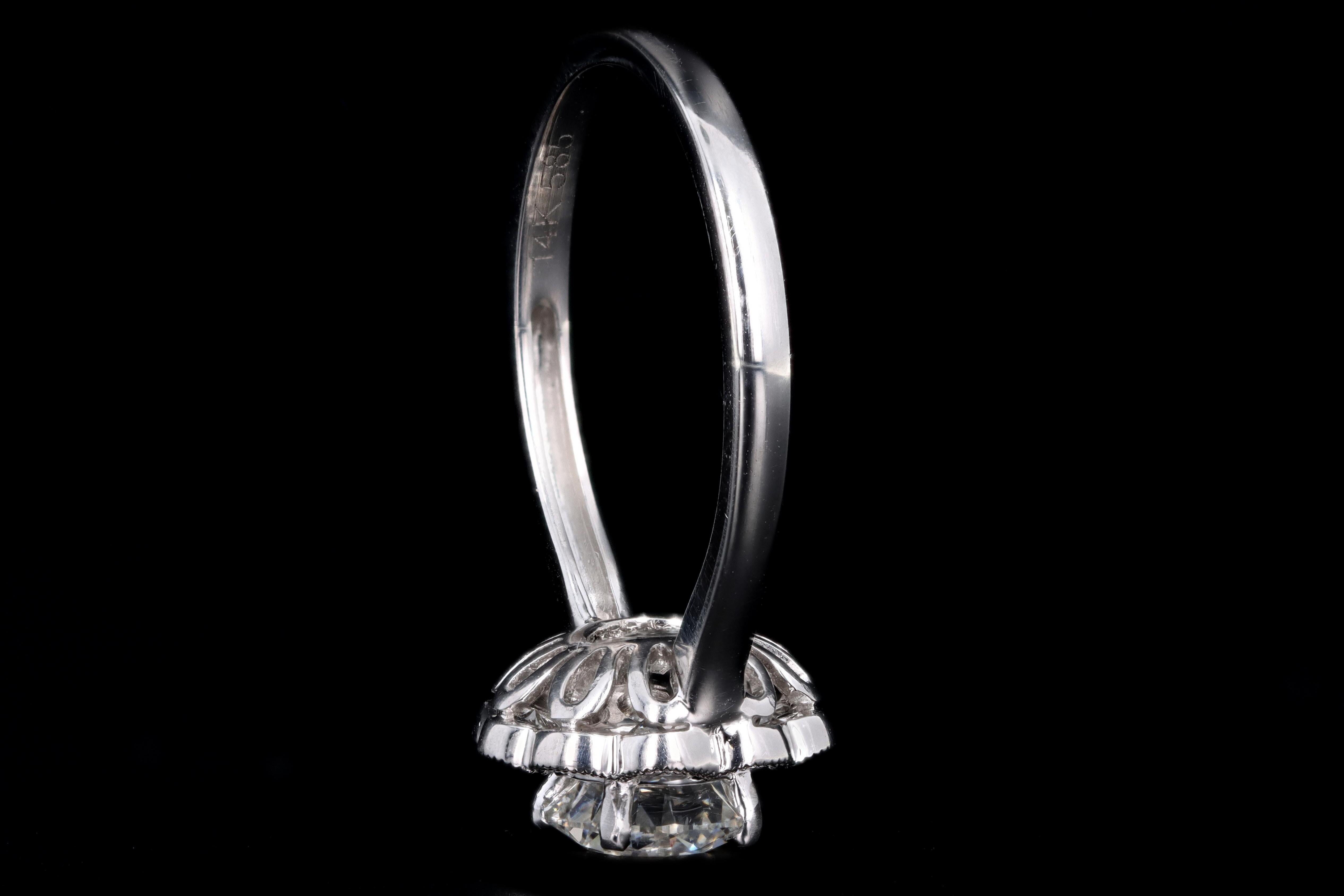 White Gold 1.13 Carat Round Brilliant Diamond Halo Engagement Ring 2