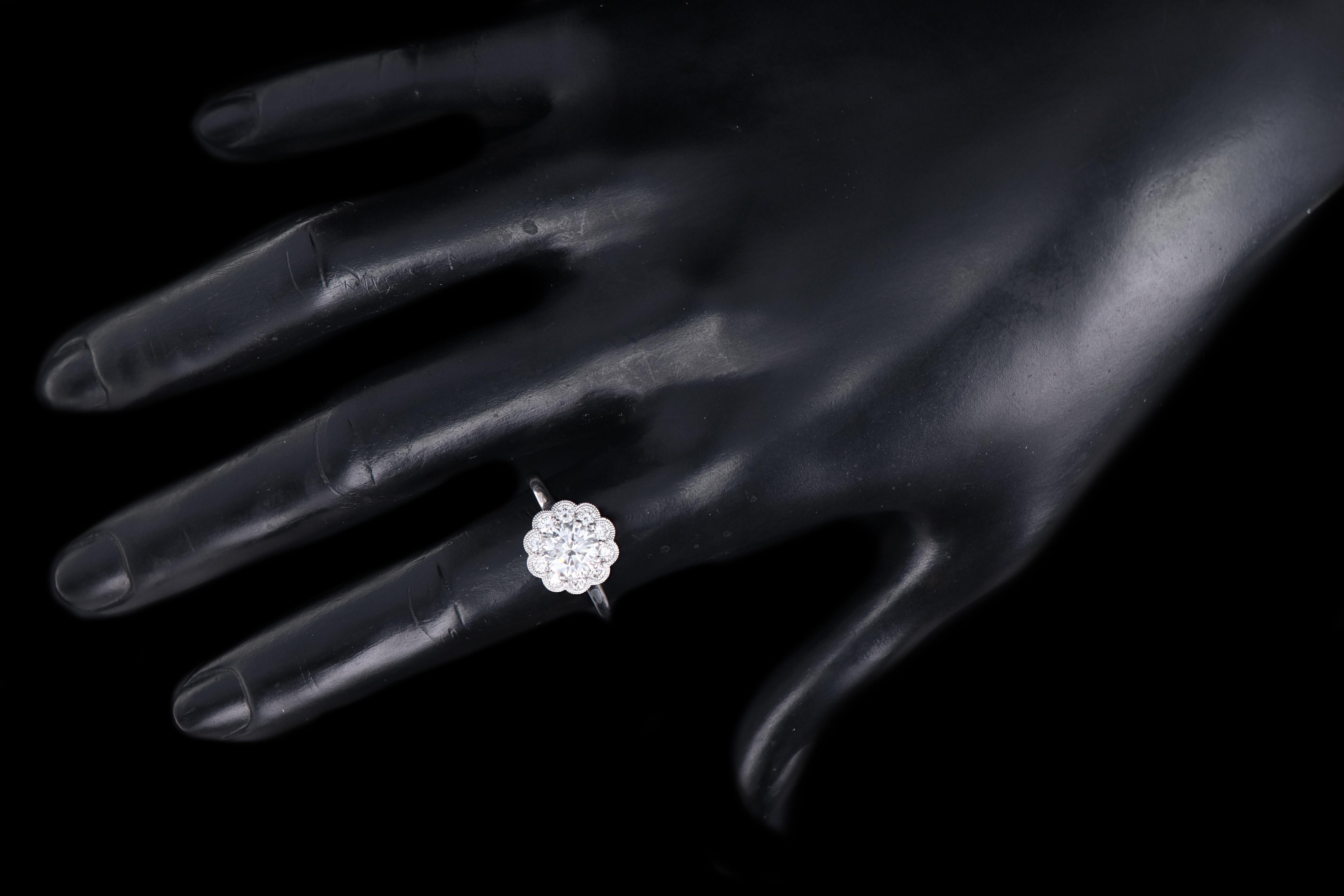 White Gold 1.13 Carat Round Brilliant Diamond Halo Engagement Ring 3
