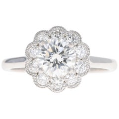 White Gold 1.13 Carat Round Brilliant Diamond Halo Engagement Ring