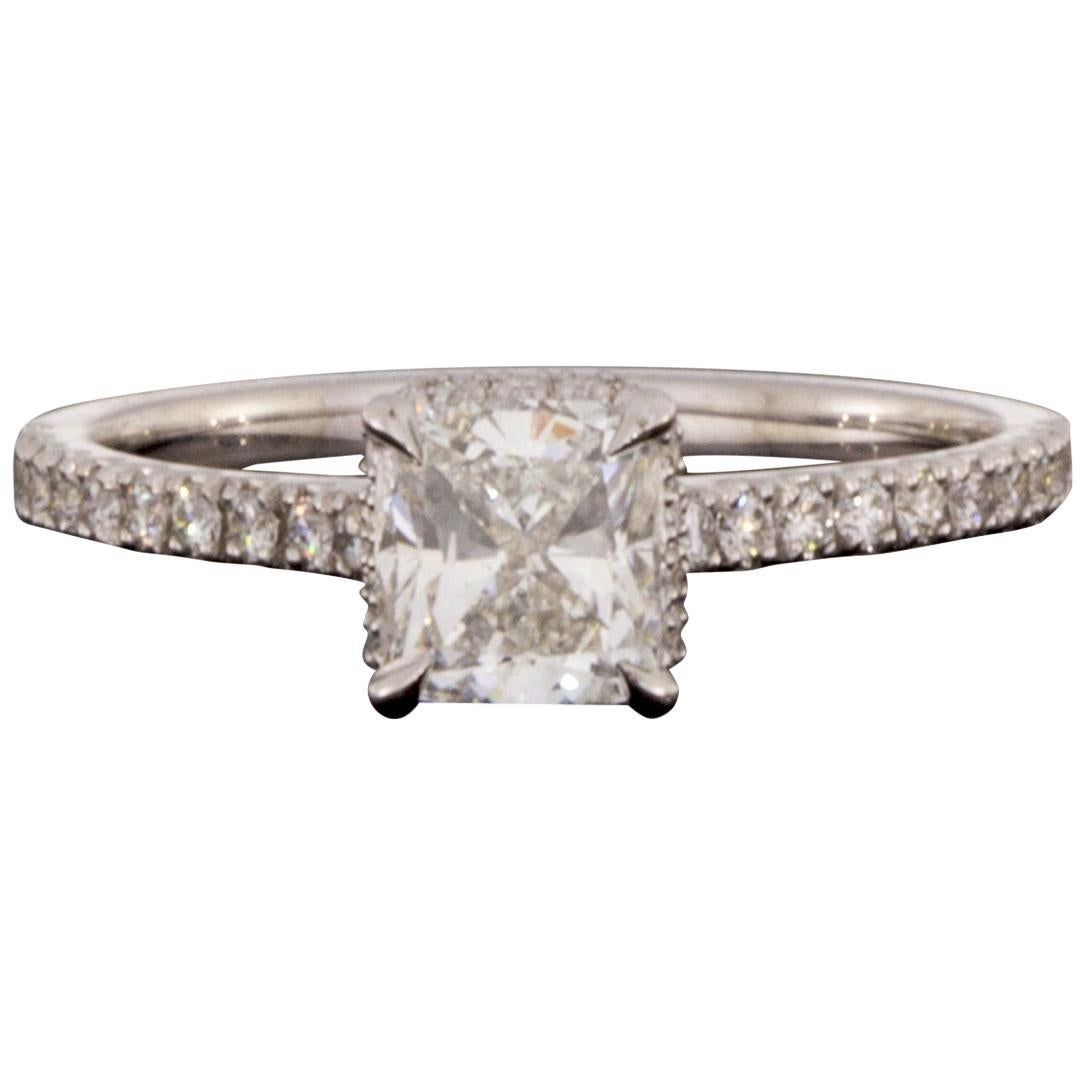 White Gold 1.15 Carat Cushion Diamond Halo Engagement Ring