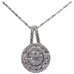 White Gold 1.15 Carat Diamond Double Halo Circular Cluster Necklace