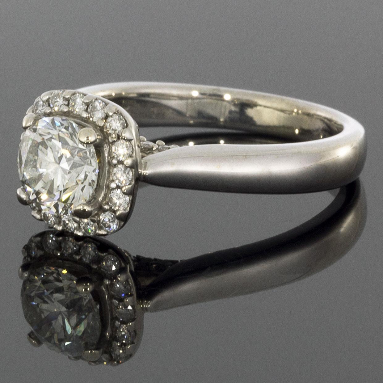 Round Cut White Gold 1.15 Carat Round Diamond Halo Engagement Ring
