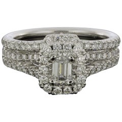 White Gold 1.15 Carat Emerald Diamond Halo Engagement Ring