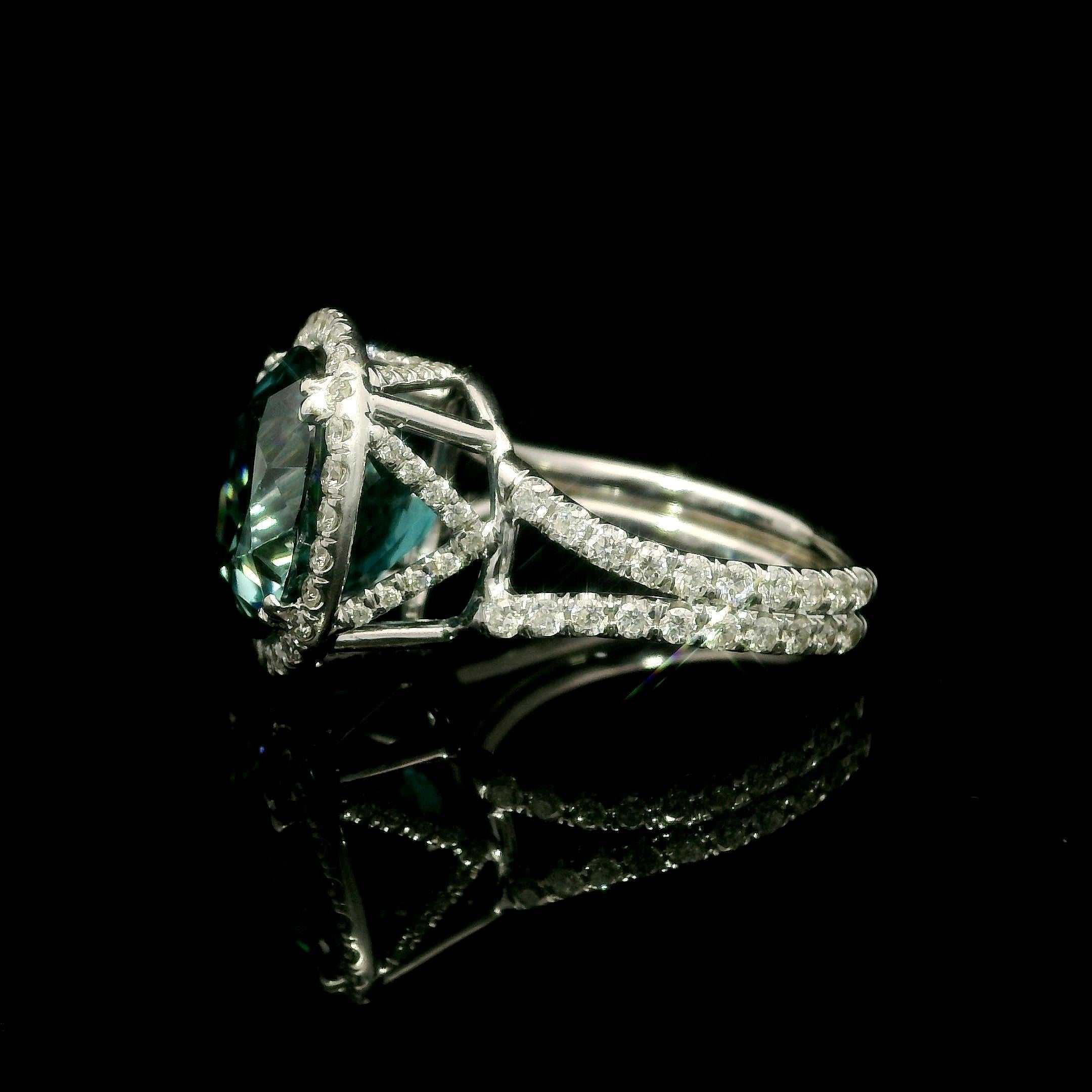 White Gold 11.72ctw GIA Very Fiery Blue Zircon Diamond Statement Solitaire Ring For Sale 5