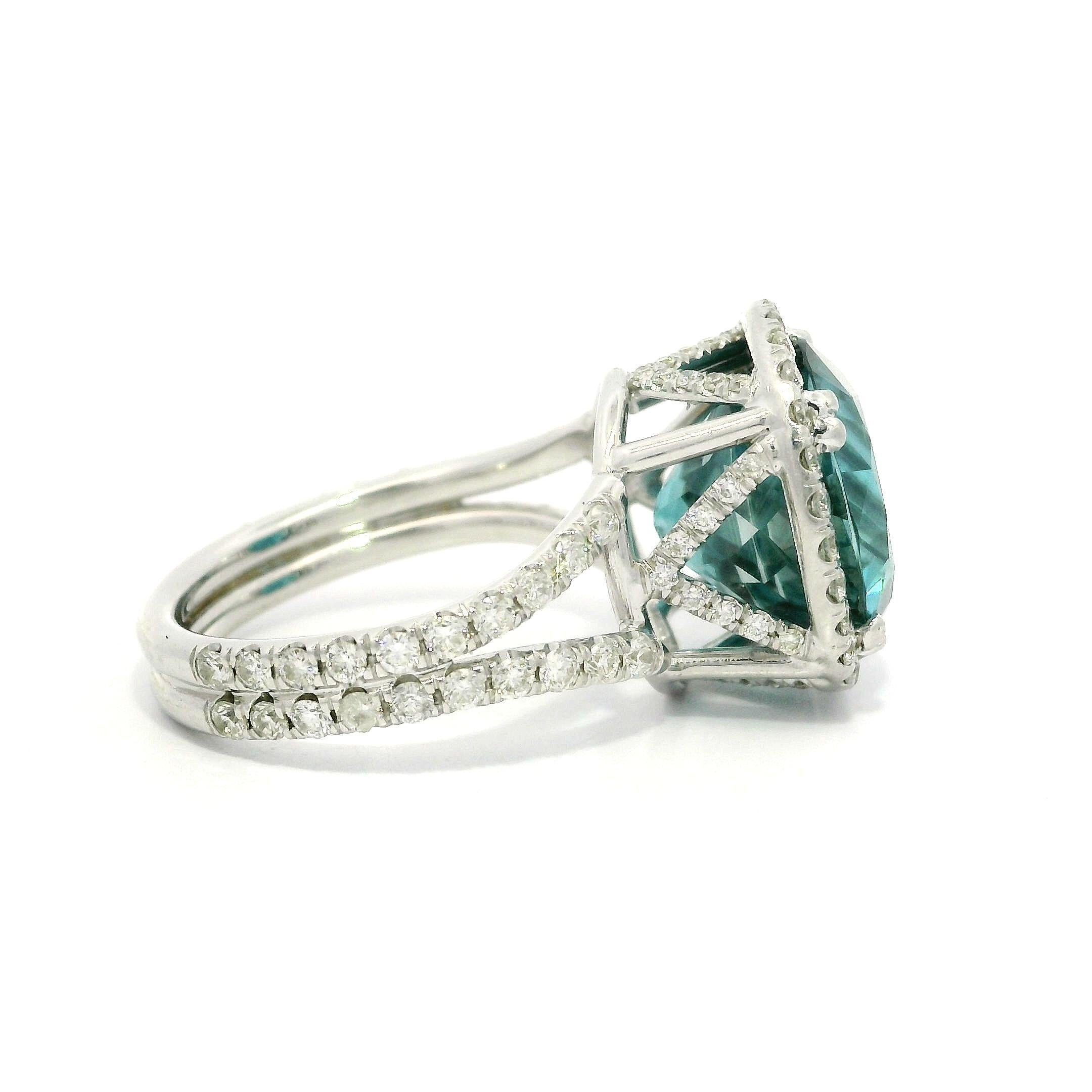 White Gold 11.72ctw GIA Very Fiery Blue Zircon Diamond Statement Solitaire Ring For Sale 7