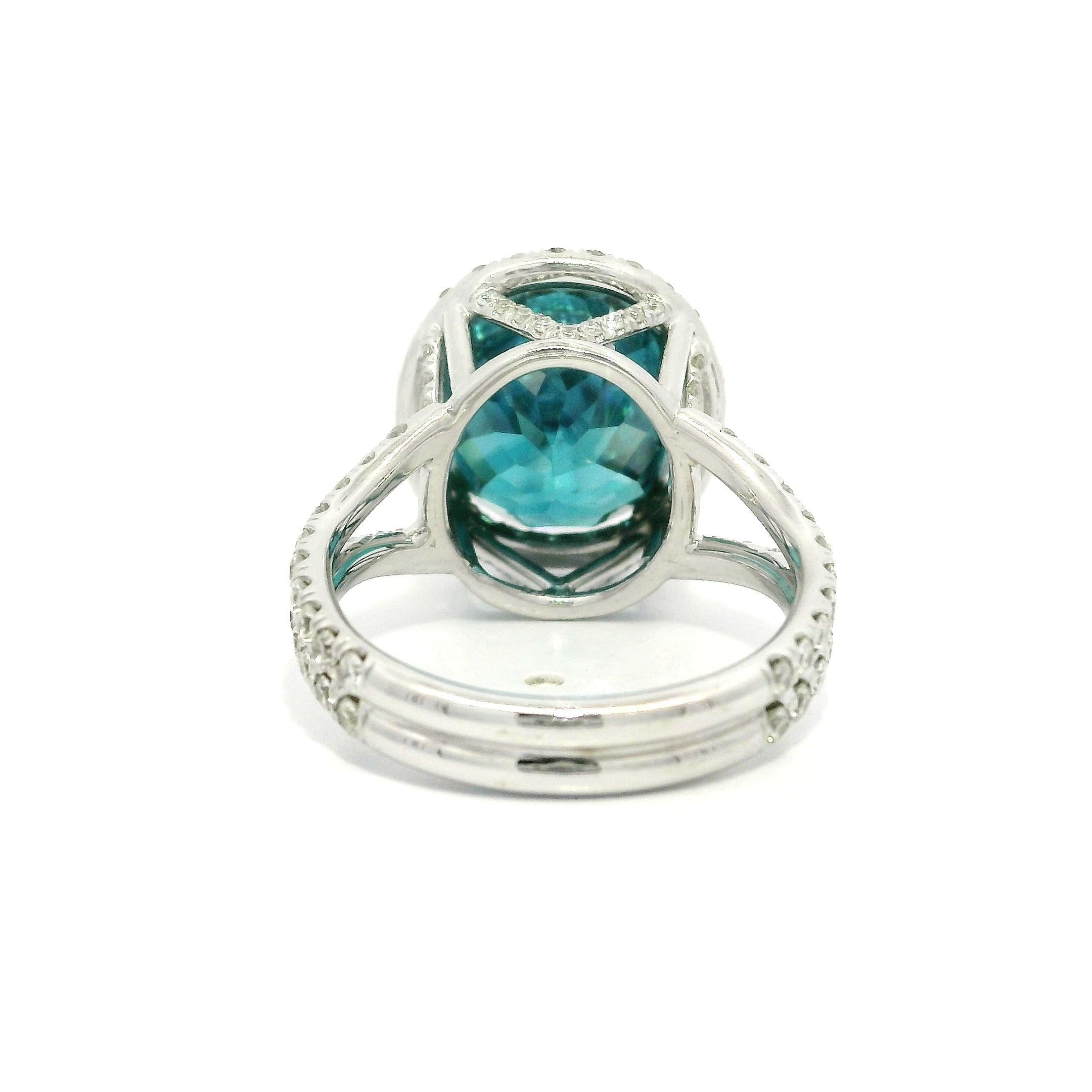 White Gold 11.72ctw GIA Very Fiery Blue Zircon Diamond Statement Solitaire Ring For Sale 8