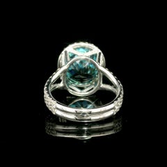 White Gold 11.72ctw GIA Very Fiery Blue Zircon Diamond Statement Solitaire Ring