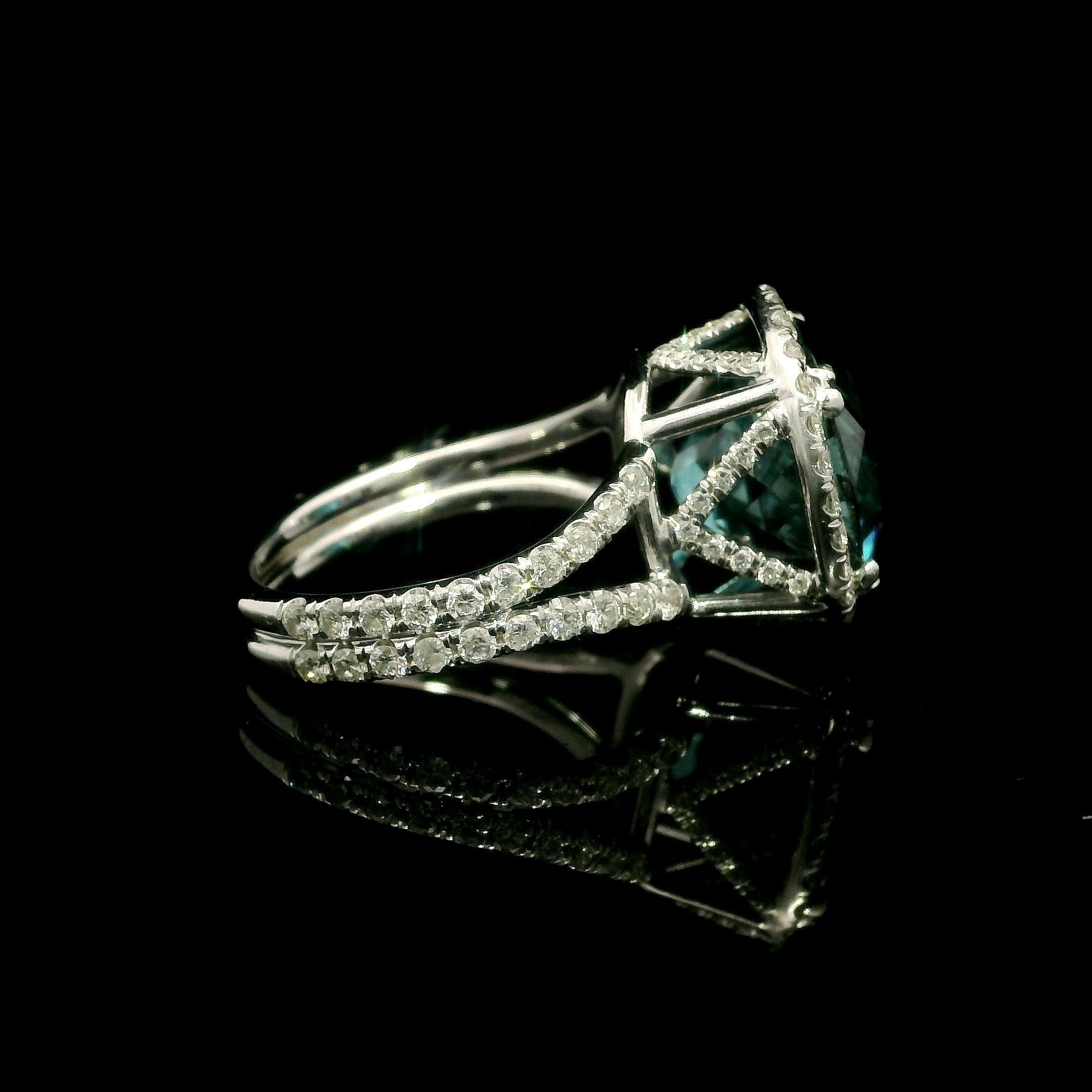 Oval Cut White Gold 11.72ctw GIA Very Fiery Blue Zircon Diamond Statement Solitaire Ring For Sale