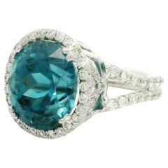 White Gold 11.72ctw GIA Very Fiery Blue Zircon Diamond Statement Solitaire Ring