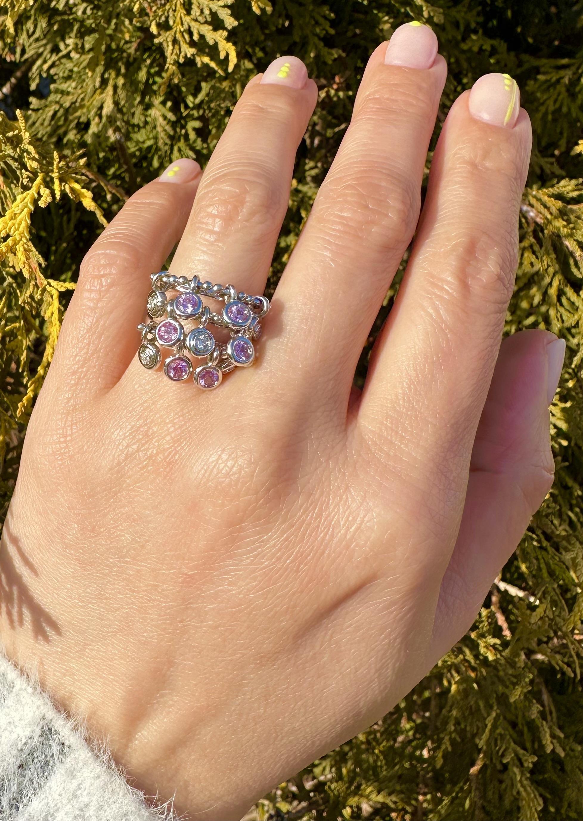 White Gold 1.18ctw Pink Sapphire & Diamond Dangle 11.4mm Wide Confetti Band Ring For Sale 7
