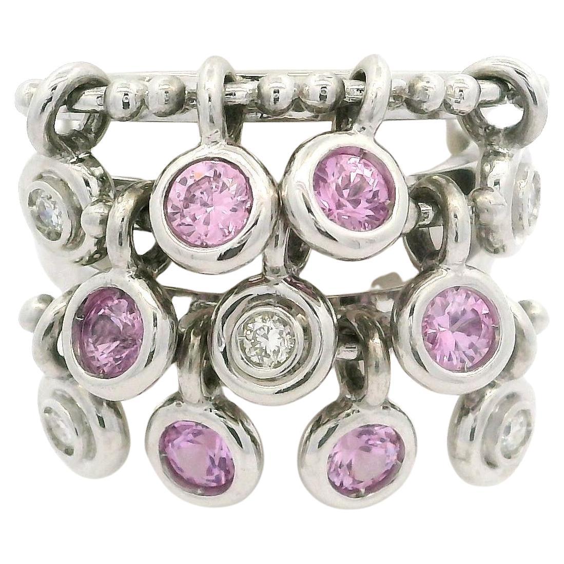 White Gold 1.18ctw Pink Sapphire & Diamond Dangle 11.4mm Wide Confetti Band Ring For Sale
