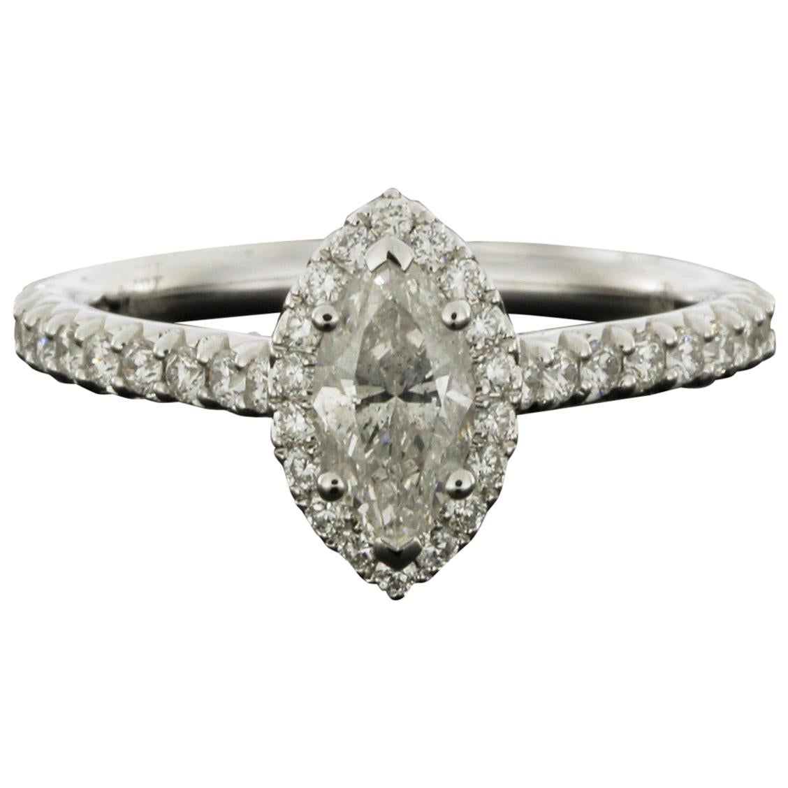 White Gold 1.25 Carat Marquise Diamond Halo Engagement Ring