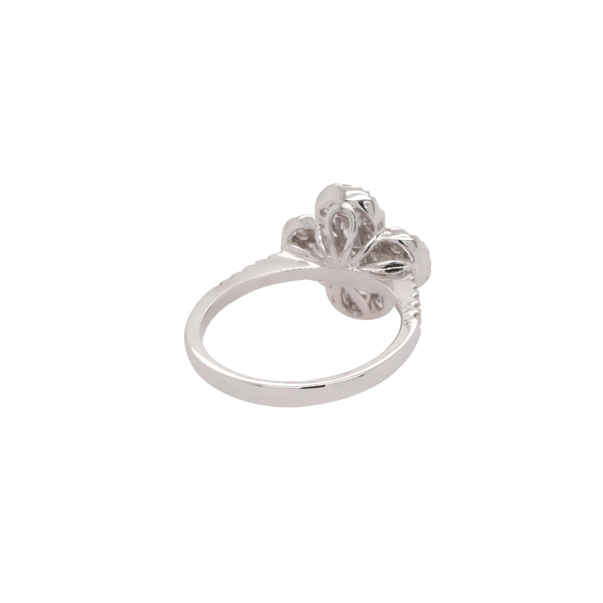 1.28 Carat Round & Baguette Diamond Pave Clover Ring 18 Karat In Stock For Sale 1