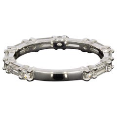 White Gold 1.29 Carat Baguette and Round Diamond Wedding Band Stack Ring