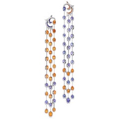 White Gold 13 Karat Spessaritin 11 Karat Tanzanite Diamonds Earrings "Classic"