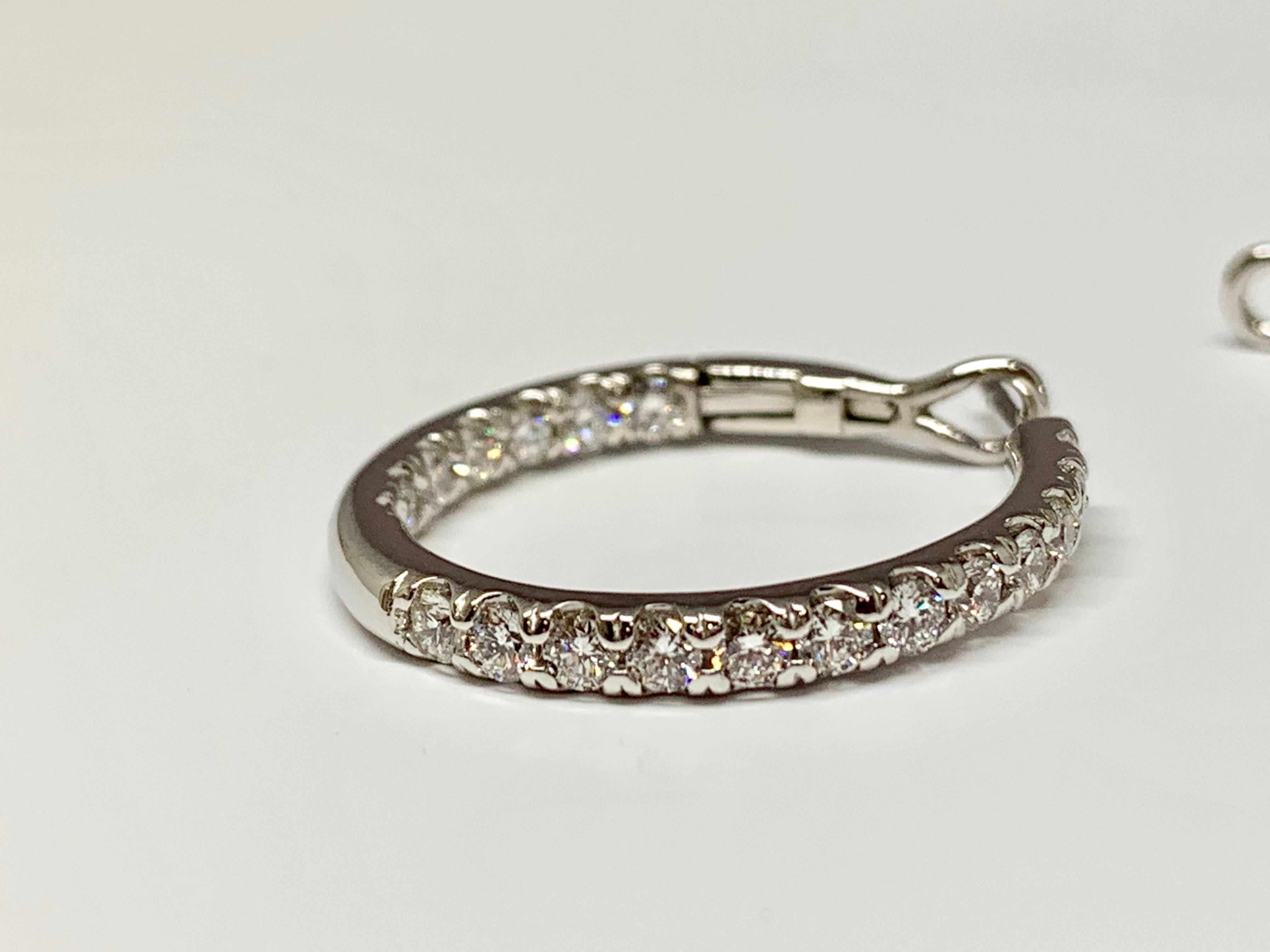 Round Cut White Gold 1.30 Carat Total Weight Round Diamond Inside-Outside Hoop Earrings For Sale